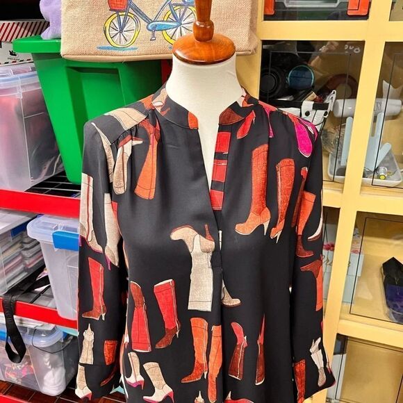 NWOT NIC+ZOE These Boots Printed Blouse Size Small (Runs big) #002 - Picture 7 of 13